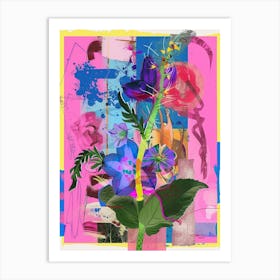 Delphinium 2 Neon Flower Collage Art Print