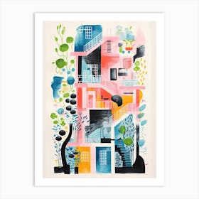 A House In Athens, Abstract Risograph Style 3 Art Print