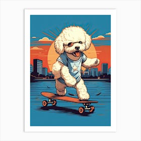 Bichon Frise Dog Skateboarding Illustration 2 Art Print