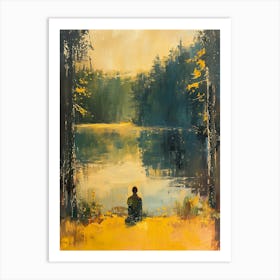 Person Sitting By A Lake Art Print