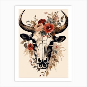 Vintage Boho Bull Skull Flowers Painting (44) Art Print