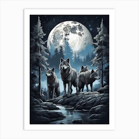 Wolf Howling At The Moon Art Print