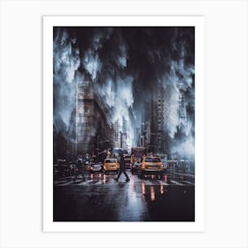 Waterfall Rain In City Art Print