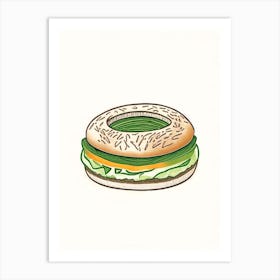 Multi Grain Bagel Filled With Grilled Vegetables Cheese And Pesto Minimalist Line 1 Art Print