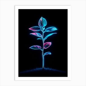 Neon Plant On Black Background 6 Art Print