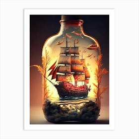 Boat art in glass bottles Art Print