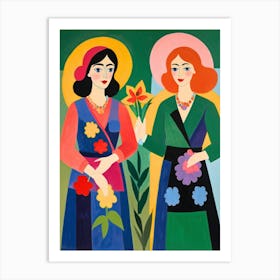 Two Women With Flowers 1 Art Print