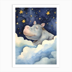 Baby Hippopotamus 1 Sleeping In The Clouds Art Print