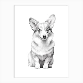 Corgi Dog, Line Drawing 4 Art Print