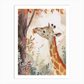 Giraffe Eating Leaves Storybook Watercolour Art Print