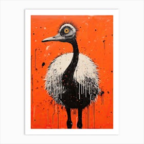 Ostrich, Woodblock Animal Drawing 2 Art Print