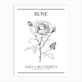 Butterfly Rose Line Drawing 4 Poster Art Print