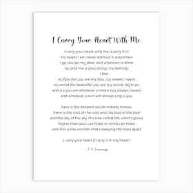 I Carry Your Heart With Me Poem by E. E. Cummings Wall Art Print