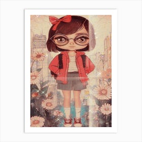 Little Girl Glasses Vintage Sparkle  Art Print