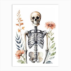 Floral Skeleton Watercolor Painting (16) Art Print