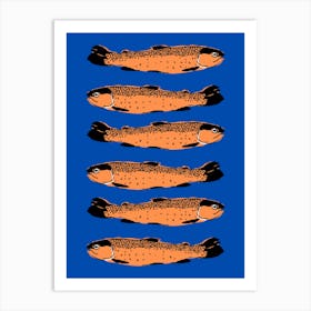 Oranges Sardines On A Blue Background Art Print