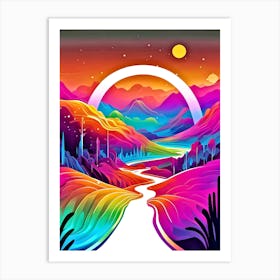 Psychedelic Landscape In Rainbow Colors Art Print