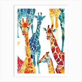 Giraffe Blue Mustard Red Watercolour Pattern 1 Art Print