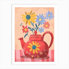 Red Teapot With Flowers 1 Art Print