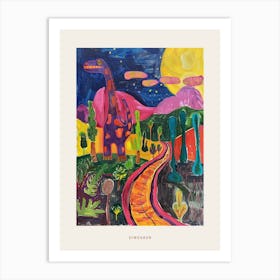 Colourful Dinosaur Painting Landscape 1 Poster Art Print