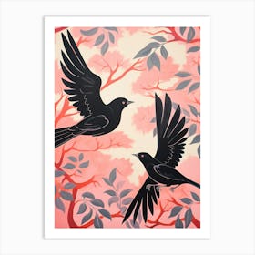 Vintage Japanese Inspired Bird Print Blackbird 2 Art Print