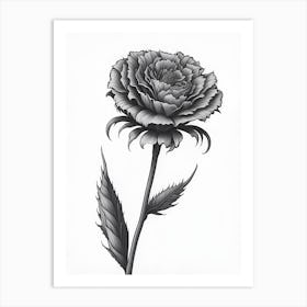A Carnation In Black White Line Art Vertical Composition 35 Art Print