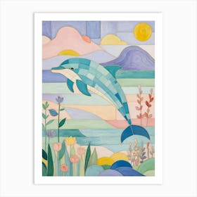 Pastel Mosaic Dolphin Art Print