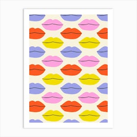 Retro Vibrant Colorful Lips Grid Teen Art Print