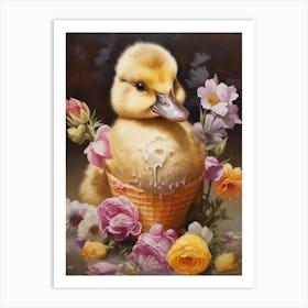 Duck Cracking Out Of Egg Floral 5 Art Print