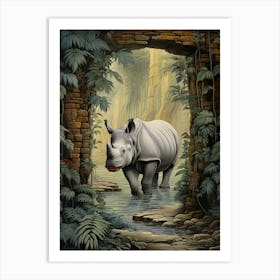 Rhino In The Jungle Realistic Illustration 2 Art Print