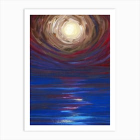 Moonriver - hand painted artwork painting moon sea night impressionism blue bedroom living room dark vertical Art Print