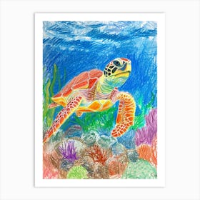 Rainbow Underwater Sea Turtle Crayon Scribble 3 Art Print