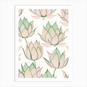 Lotus Flower Repeat Pattern Pencil Illustration 3 Art Print