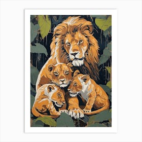 Barbary Lion Relief Illustration Family 6 Art Print