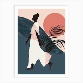 Woman Walking At Sunset Art Print