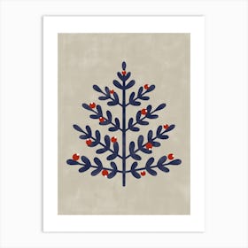 Beige and Navy Christmas Tree Art Print