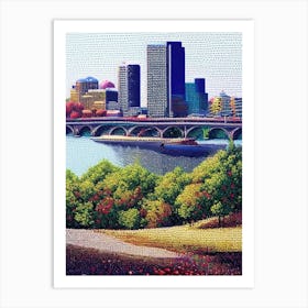 Little Rock, City Us  Pointillism Art Print