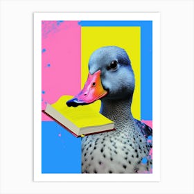 Vibrant Geometric Risograph Style Of A Duck With A Book 2 Art Print