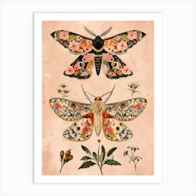 Pink Botanical Butterflies William Morris Style 6 Art Print