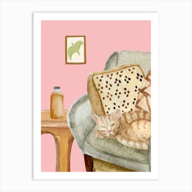 Cat Sleeping On The Couch Art Print