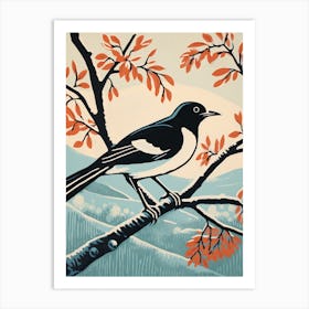 Vintage Bird Linocut Magpie 8 Art Print