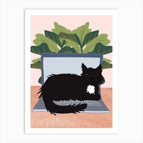 Cat On Laptop Art Print