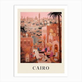 Cairo Egypt 4 Vintage Pink Travel Illustration Poster Art Print