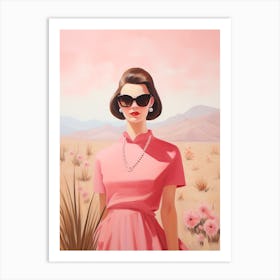 Retro 1950s Pink Lady Desert Portrait Art Print