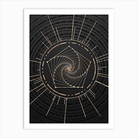Geometric Glyph Symbol in Gold with Radial Array Lines on Dark Gray n.0131 Art Print