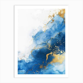 Abstract Blue And Gold Watercolor Painting Art Print