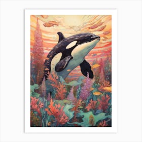 Orca Whale And Flowers 7 Art Print