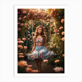 Photoreal In a Lush Garden Create an Image of a Cute Lovely Girl Art Print