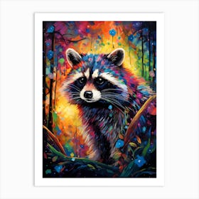 A Forest Raccoon Vibrant Paint Splash 4 Art Print