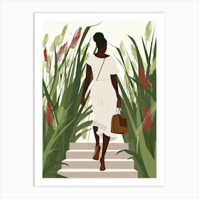 Woman Walking Down The Stairs Art Print